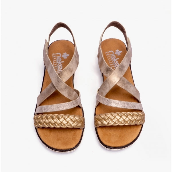 Rieker V3663 Womens Cross Strap Sandals Gold