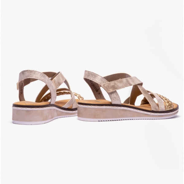 Rieker V3663 Womens Cross Strap Sandals Gold