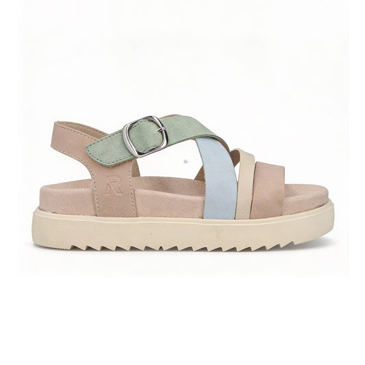 Rieker V5663 Womens Ankle Strap Sandals Beige Multi