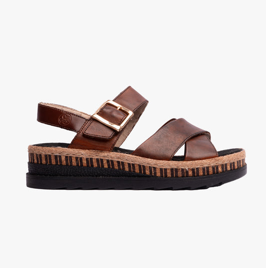 Rieker V7951 Womens Cross Strap Sandals Brown