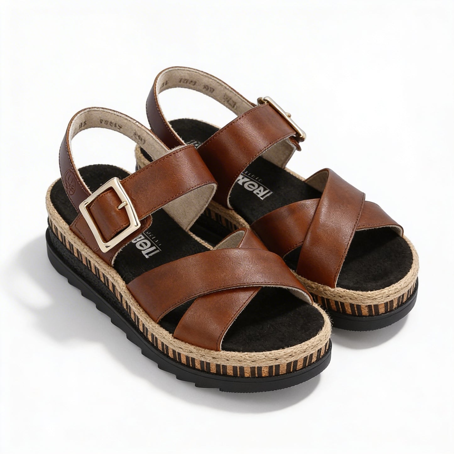 Rieker V7951 Womens Cross Strap Sandals Brown