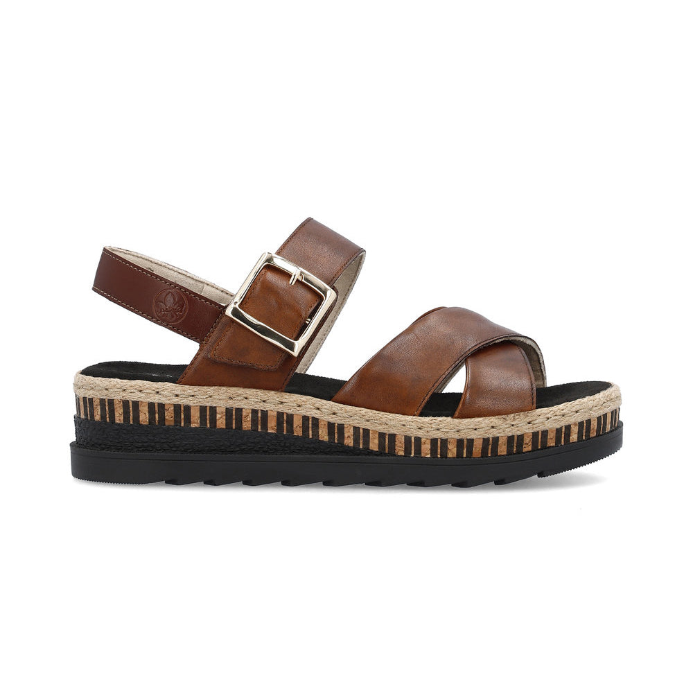 Rieker V7951 Womens Cross Strap Sandals Brown