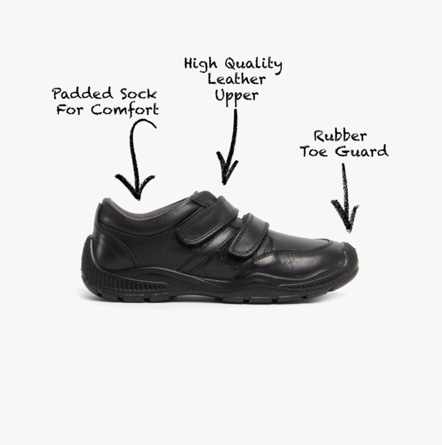 Roamers JEROME Boys Leather Touch Fasten Shoes Black