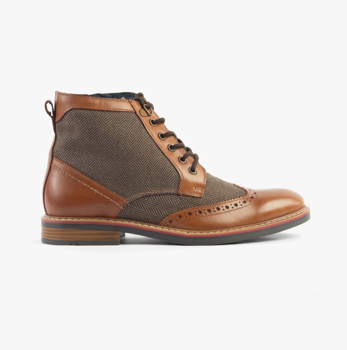 M805BT Mens Leather Brogue Ankle Boots Tan/Brown Herringbone