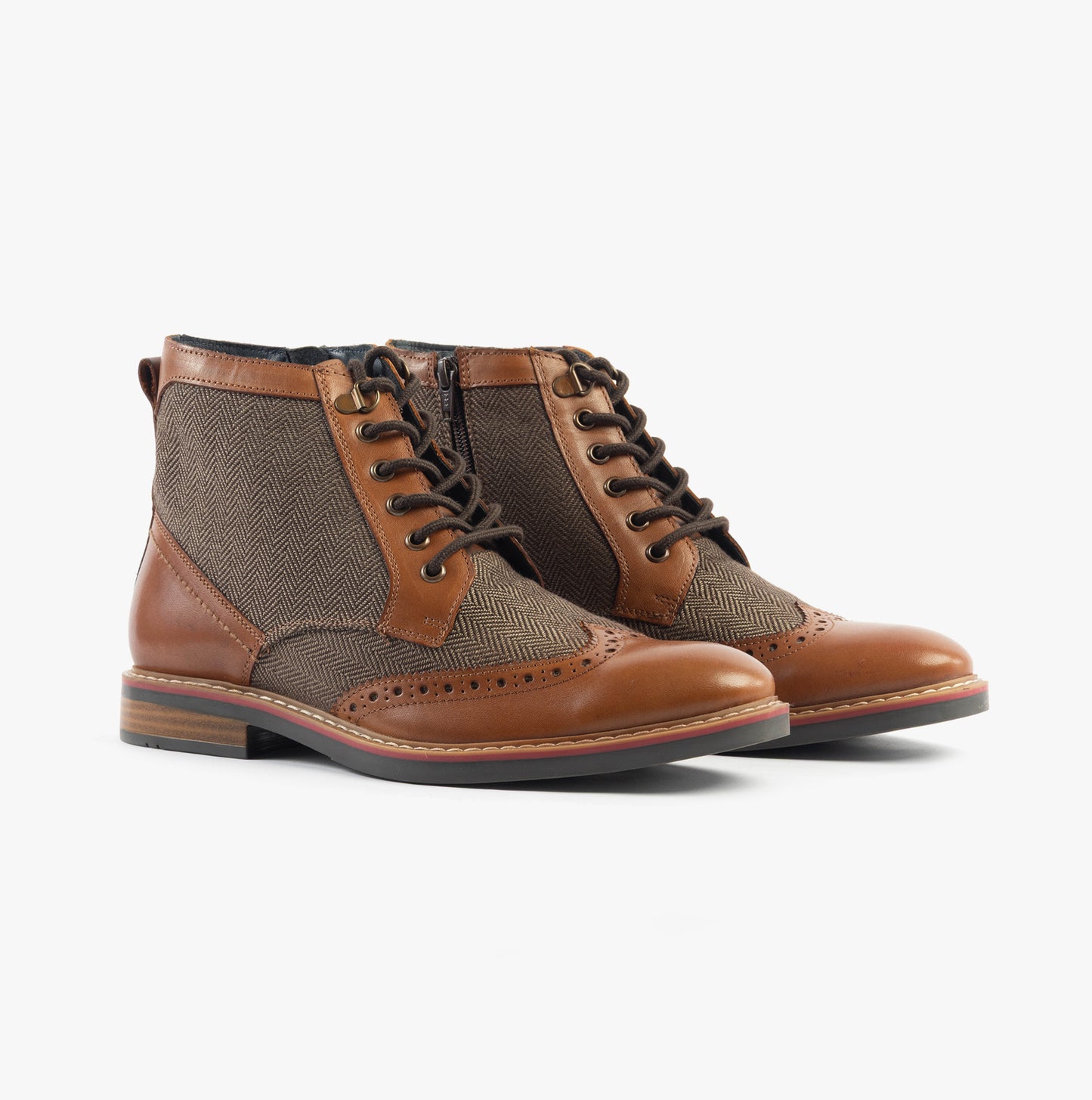 M805BT Mens Leather Brogue Ankle Boots Tan/Brown Herringbone