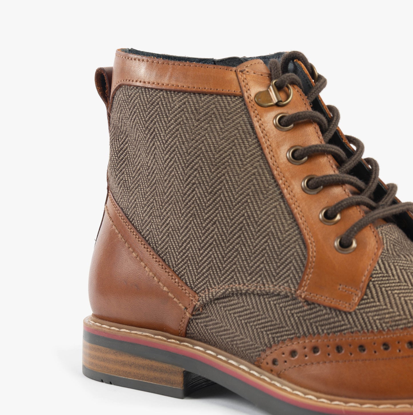 M805BT Mens Leather Brogue Ankle Boots Tan/Brown Herringbone