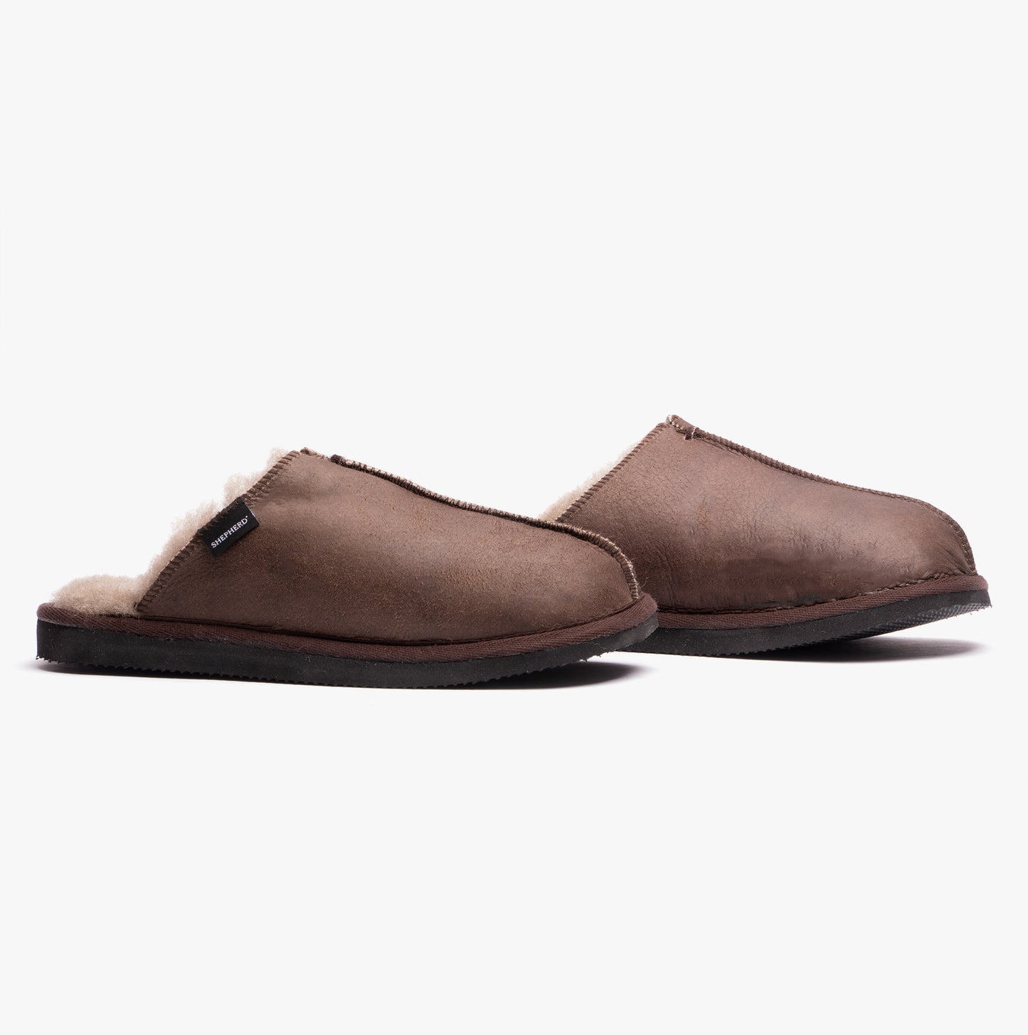 Shepherd HUGO Mens Sheepskin Mules Oiled Antique