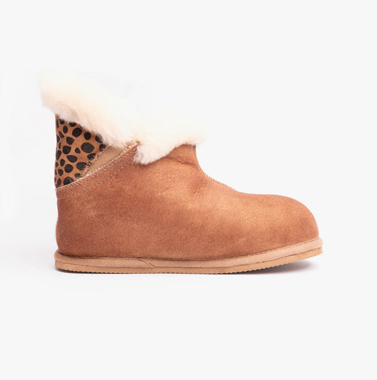 Shepherd BELLA Womens Sheepskin Slipper Boots Antique/Cognac/Leopard