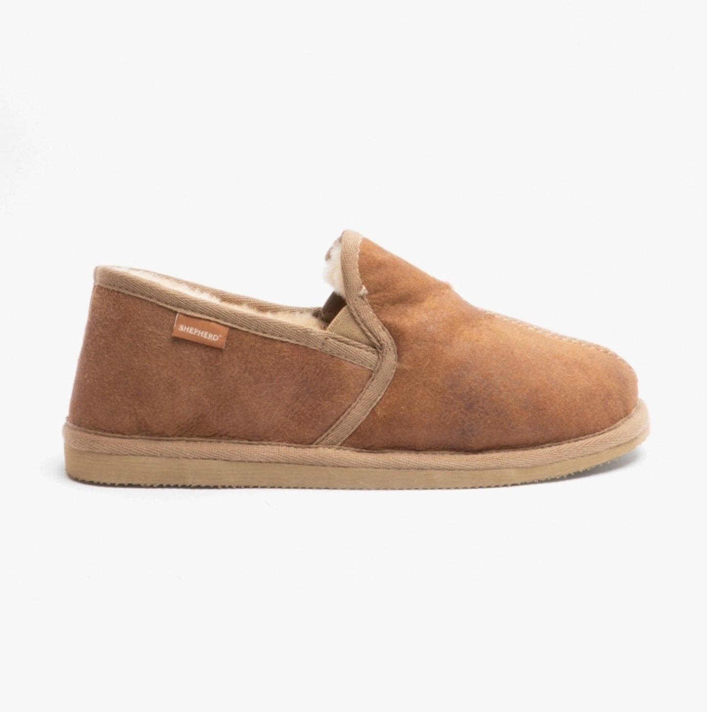 Shepherd BOSSE Mens Sheepskin Full Slippers Brown