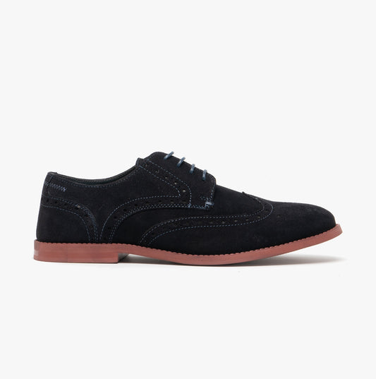 Silver Street London HOBART Mens Suede Brogue Shoes Navy