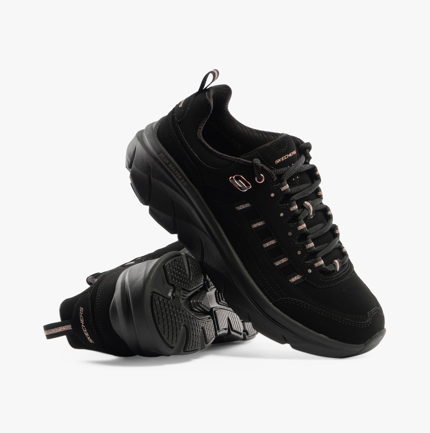 Skechers 150106/BKRG D'LUX WALKER 2.0-GOLDEN STEP Womens Trainers Black/Rosegold