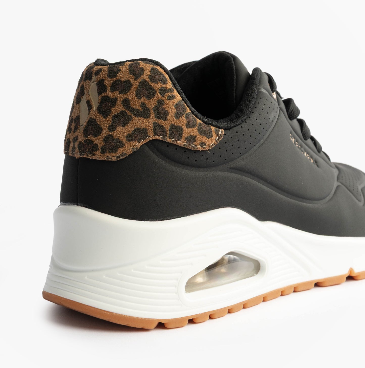 Skechers 177093/BKLD UNO-JUNGLE NITE Womens Trainers Black Durabuck/Leopard Printed