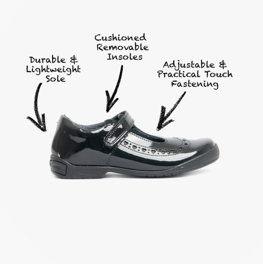 Start-Rite LEAP FROG Girls Leather T-Bar School School Shoes Patent Black