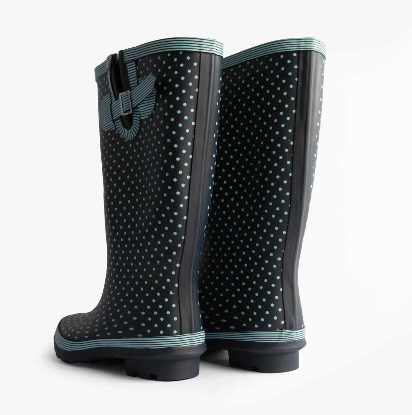 Stormwells DOTTY Womens Rubber Wellington Boots Pale Blue Polka Dot/Navy