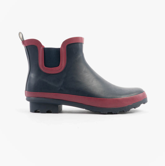 Stormwells W407C Womens Rubber Ankle Wellington Boots Navy/Red