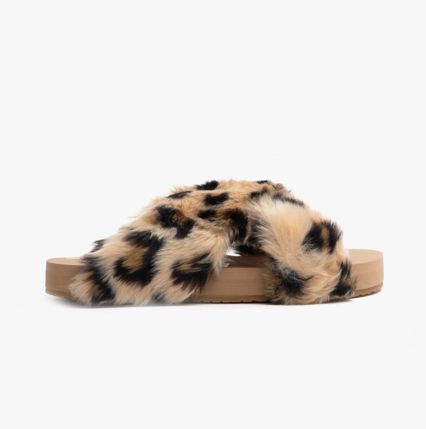 SUSIE Womens Faux Fur Mule Slippers Natural/Leopard