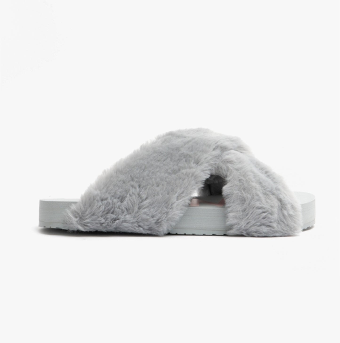 SUSIE Womens Faux Fur Mule Slippers Grey