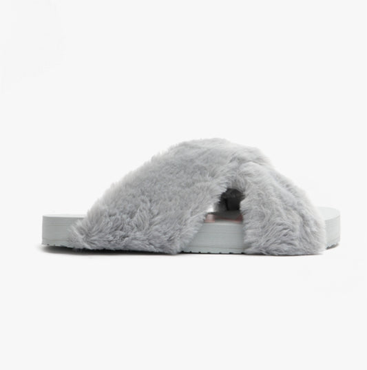 SUSIE Womens Faux Fur Mule Slippers Grey