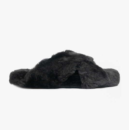 SUSIE Womens Faux Fur Mule Slippers Black