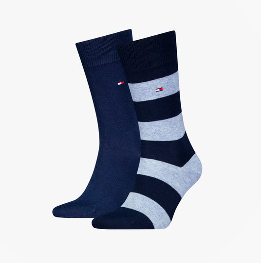 Tommy Hilfiger 2 Pack Mens Crew Stripe Socks Light Blue