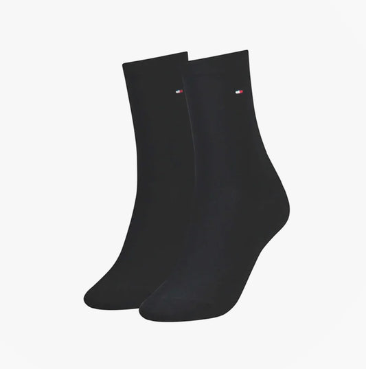 Tommy Hilfiger 2 Pack Womens Crew Socks Black