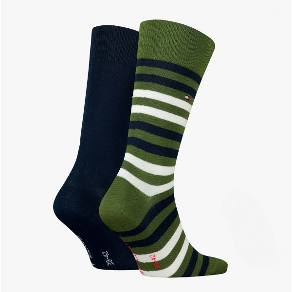 Tommy Hilfiger 2 Pack  Mens Crew Stripe Socks Green