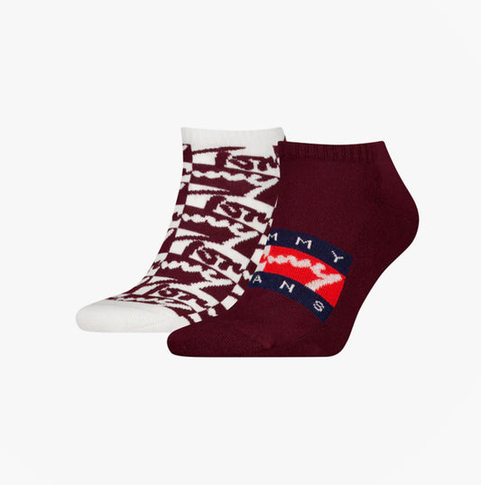 Tommy Hilfiger 2 Pack Trainer Graffiti Mens Ankle Socks Red