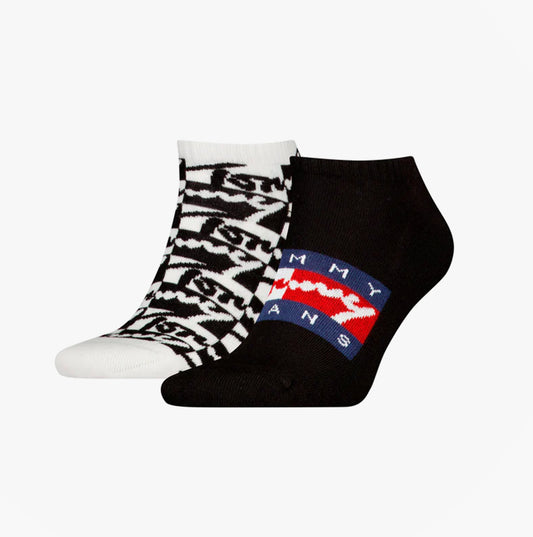 Tommy Hilfiger 2 Pack Trainer Graffiti Mens Ankle Socks Black