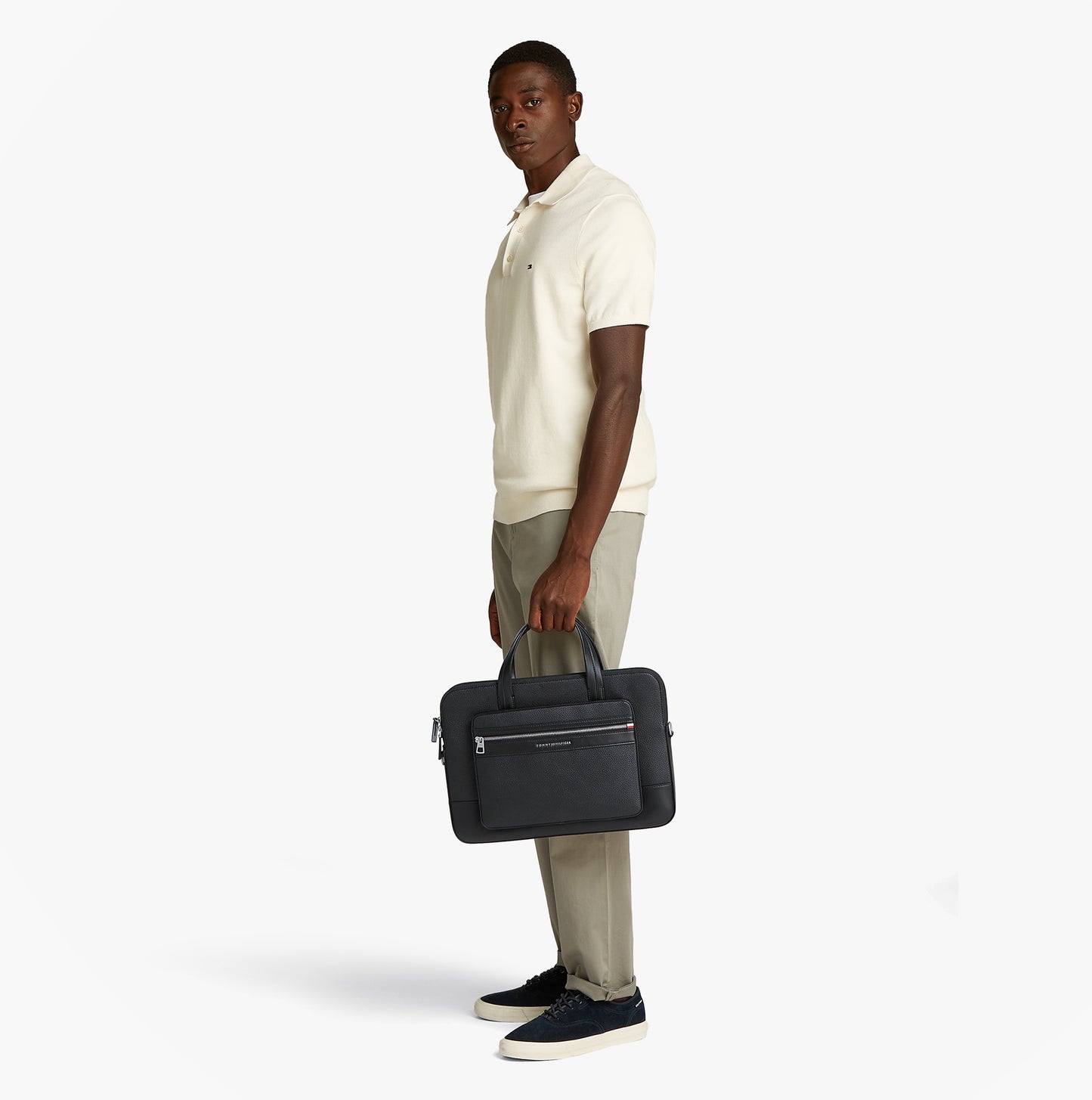 Tommy Hilfiger PEBBLE GRAIN METAL LOGO Mens Laptop Bag Black