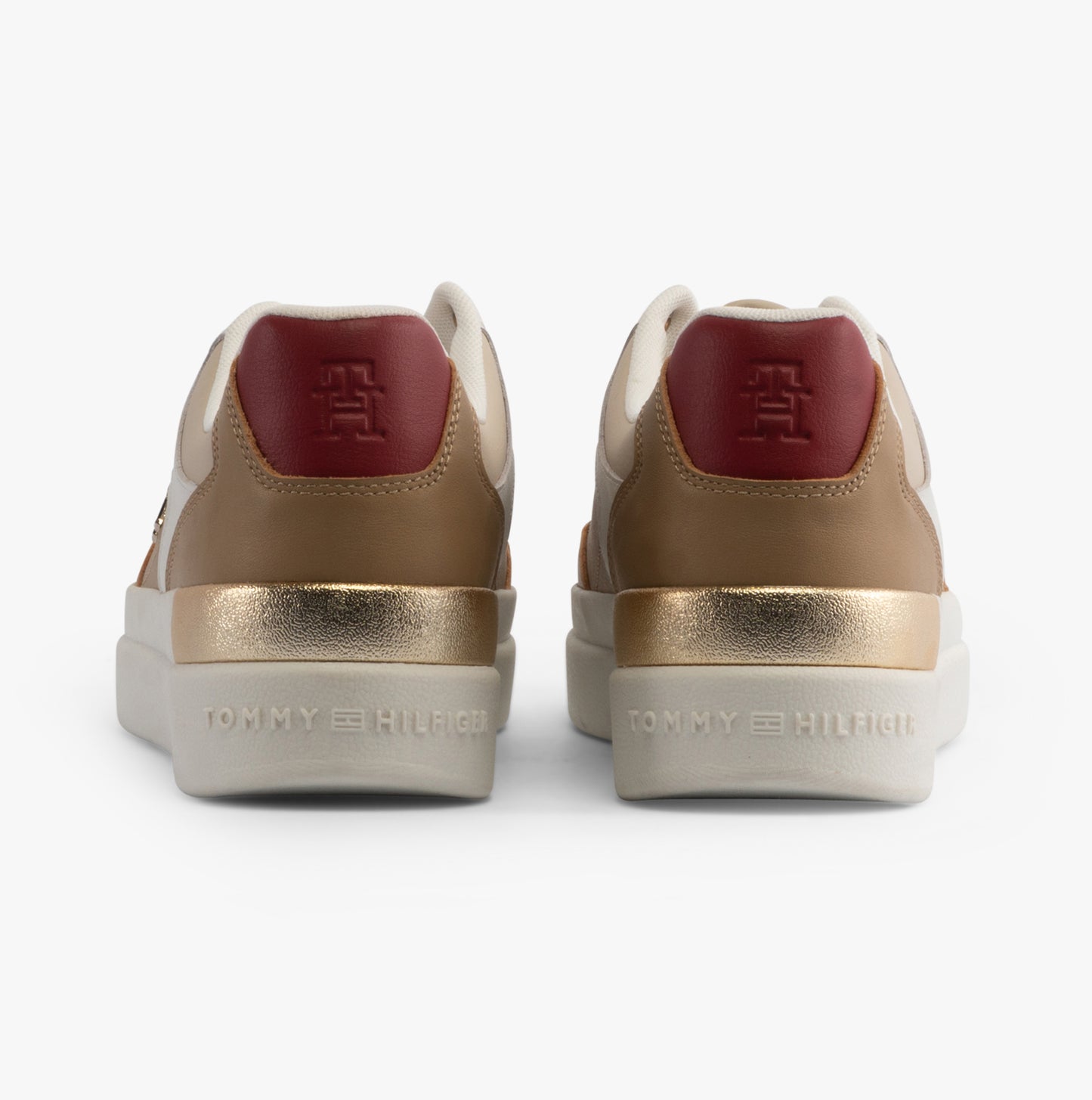 Tommy Hilfiger MONOGRAM METALLIC LEATHER  Womens Court Trainers Classic Khaki