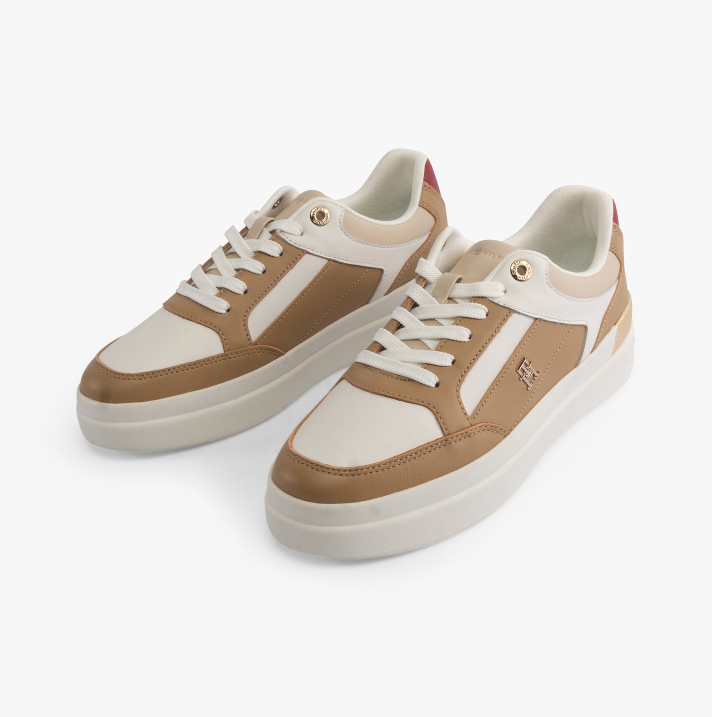 Tommy Hilfiger MONOGRAM METALLIC LEATHER  Womens Court Trainers Classic Khaki