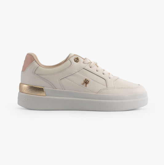 Tommy Hilfiger MONOGRAM METALLIC LEATHER  Womens Court Trainers Ancient White