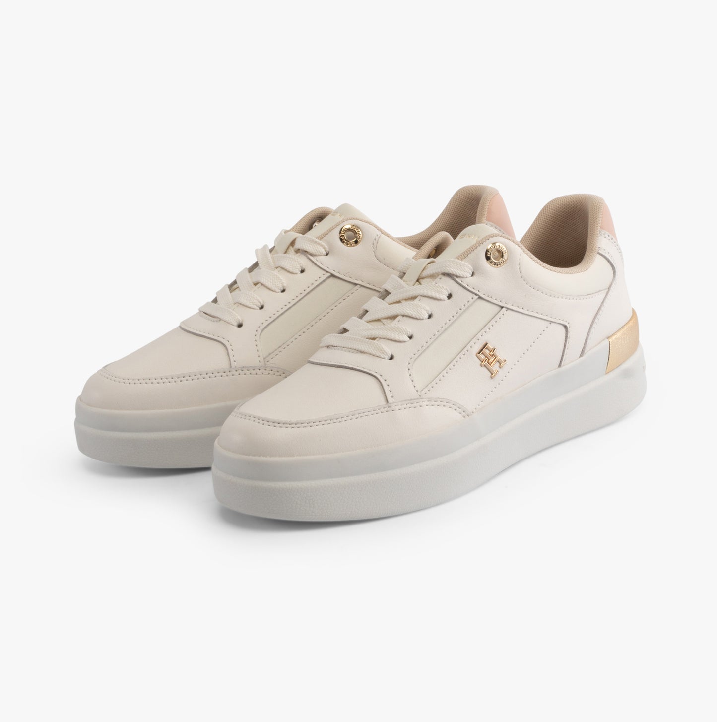 Tommy Hilfiger MONOGRAM METALLIC LEATHER  Womens Court Trainers Ancient White