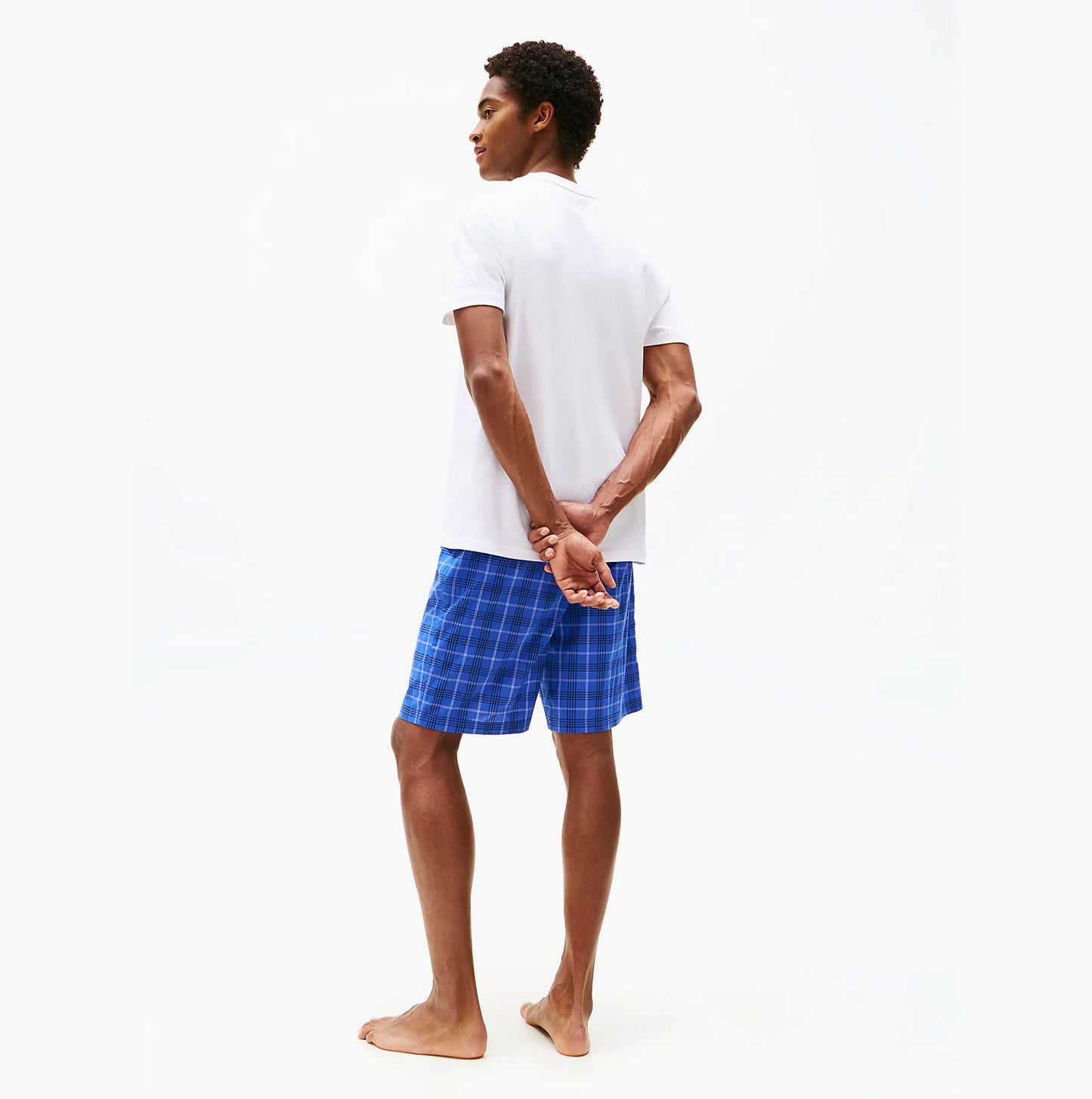 Tommy Hilfiger PURE COTTON Mens T-Shirt & Shorts Pyjama Set White / Grid Plaid