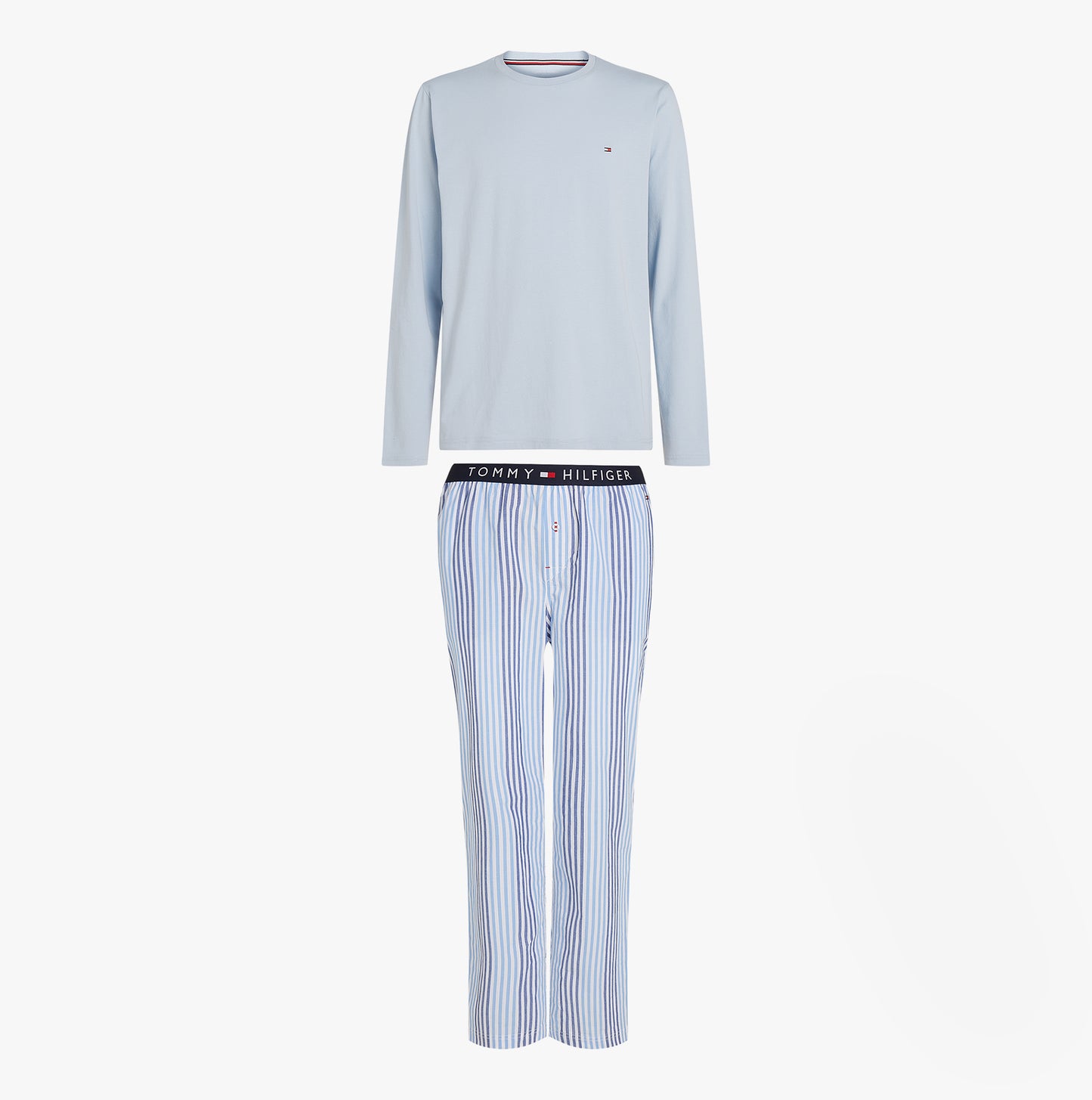 Tommy Hilfiger TH ORIGINAL Mens Long Sleeve Pyjama Set Breezy Blue / Twill Stripes