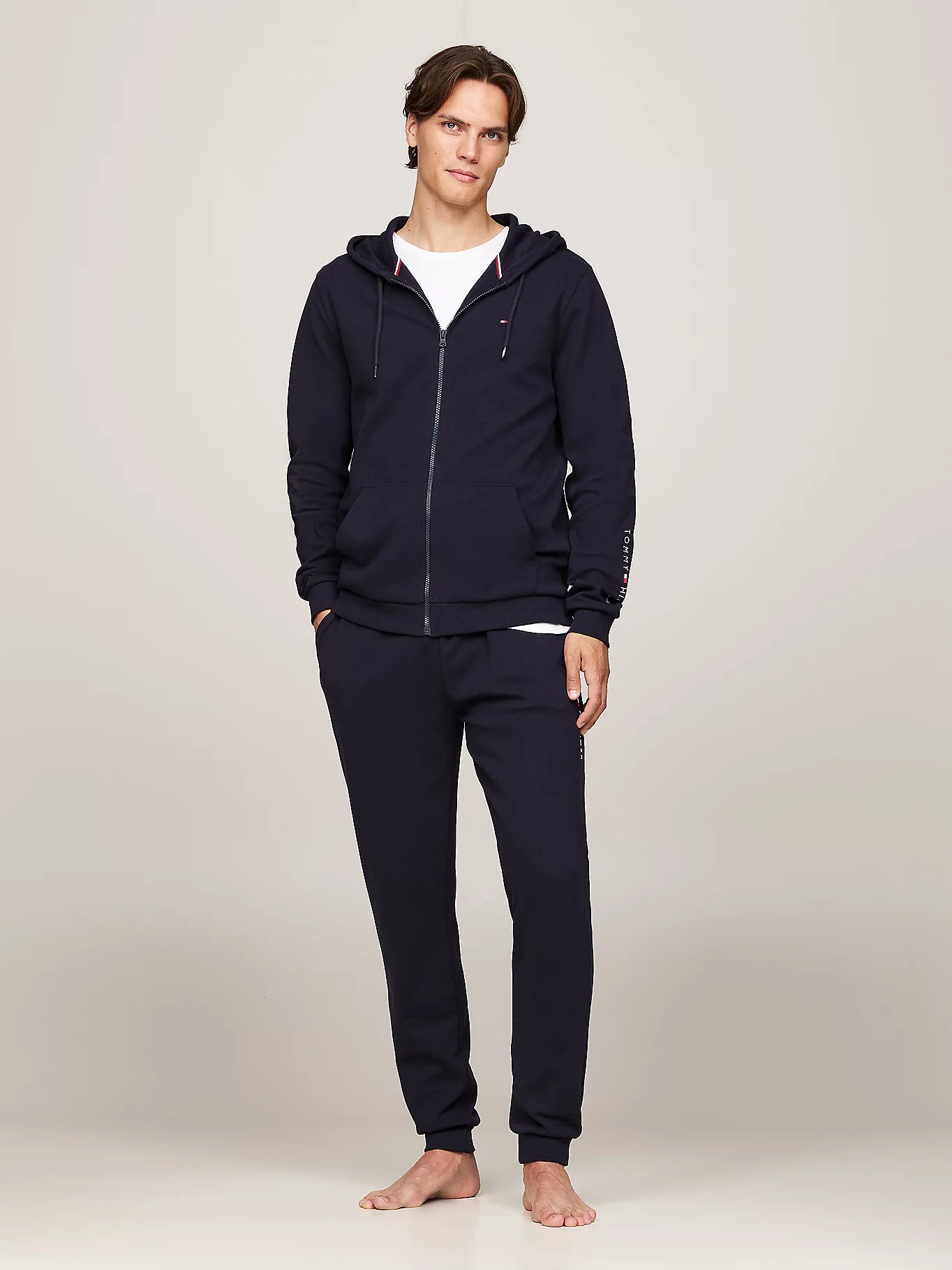 Tommy Hilfiger ORIGINAL LOGO Mens Full Zip Hoodie Desert Sky
