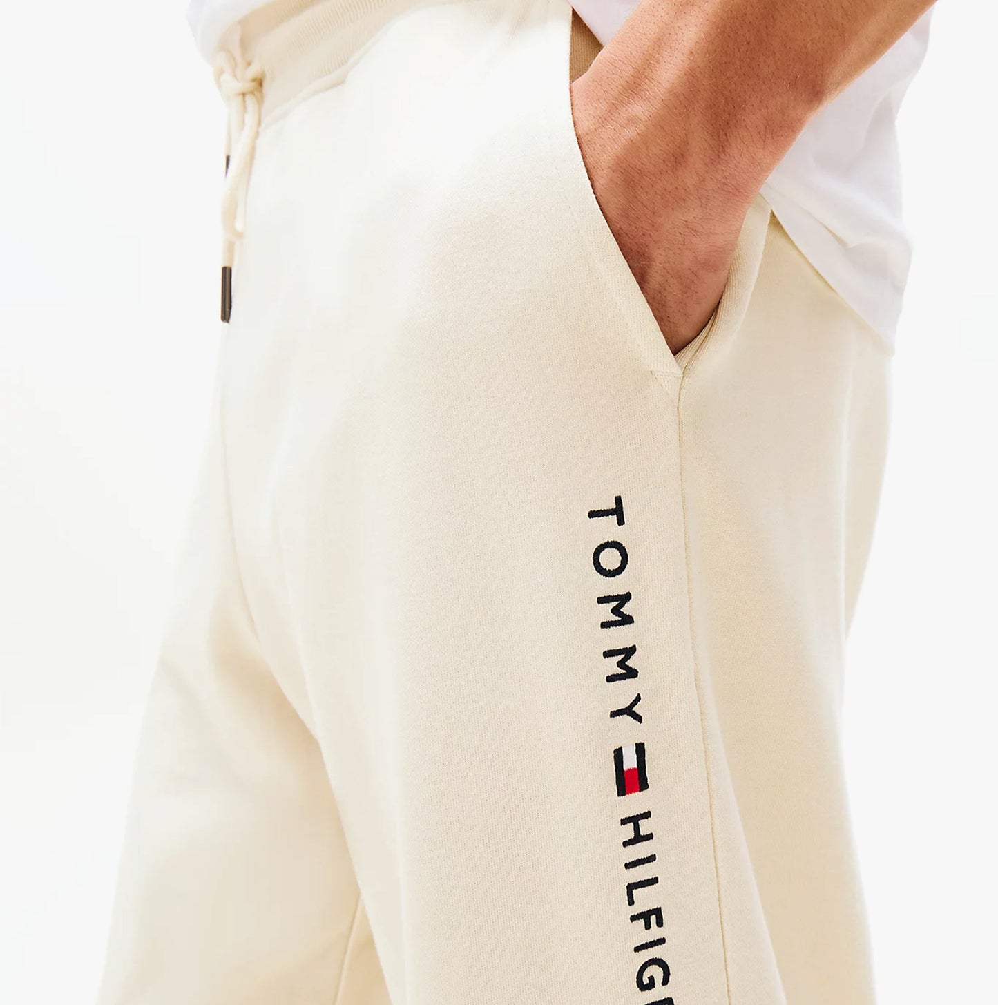 Tommy Hilfiger TH Original Mens Logo Lounge Joggers Off White Newsprint