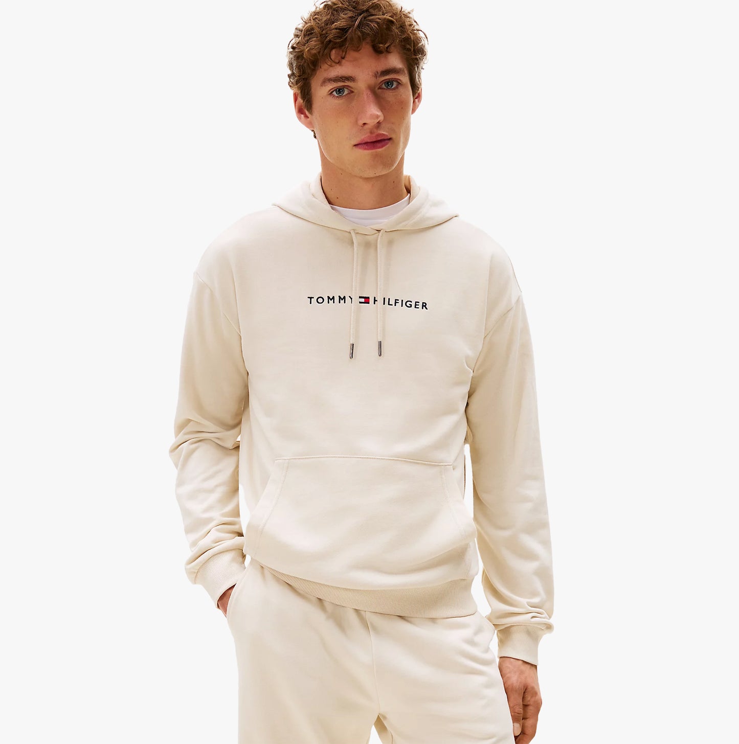 Tommy Hilfiger HOODIE Mens Drawstring Lounge Hoody Off White