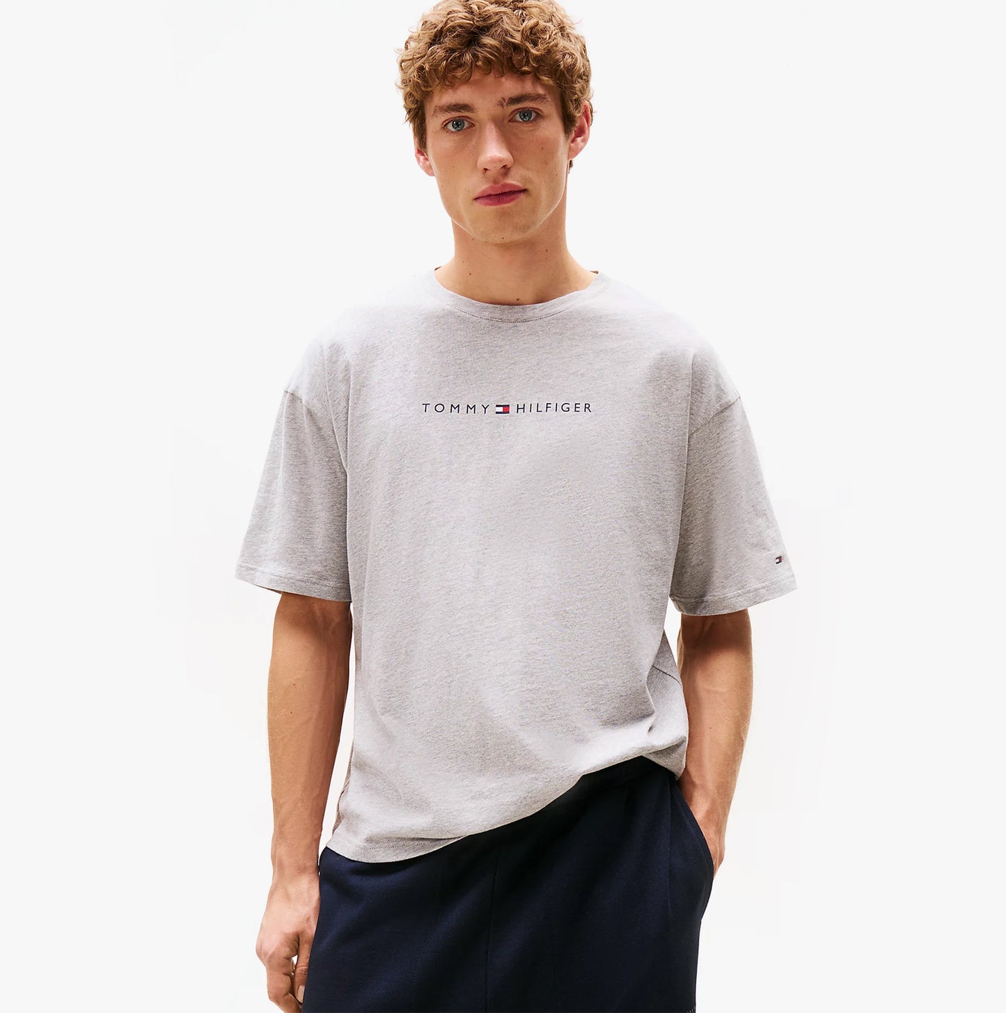 Tommy Hilfiger SS TEE CONT. LOGO Mens T-Shirts & Tank Tops Light Grey Heather