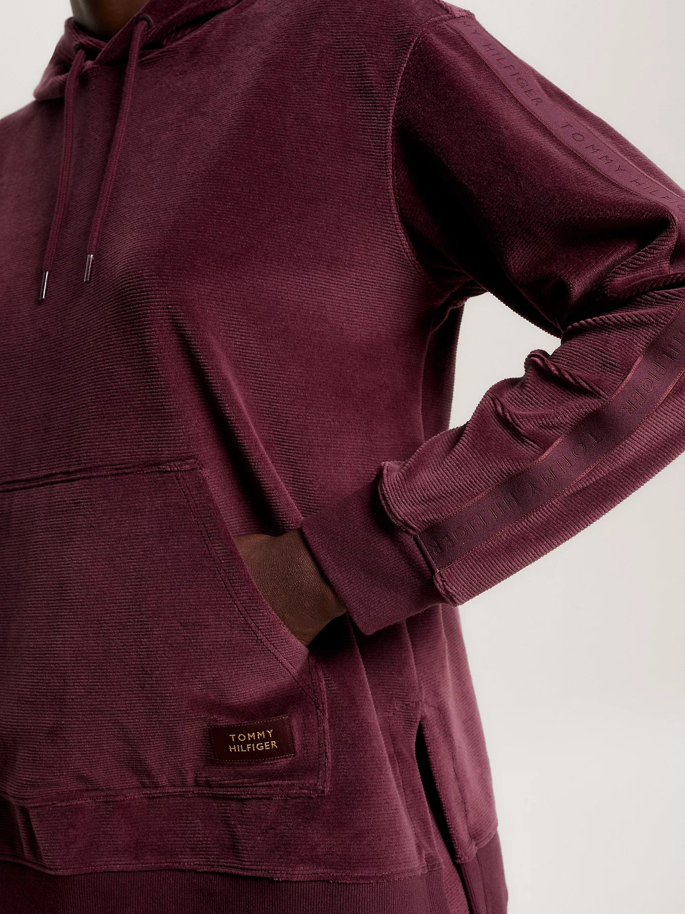 Tommy Hilfiger LONG HOODIE VELOUR Womens Hoodie Deep Burgundy