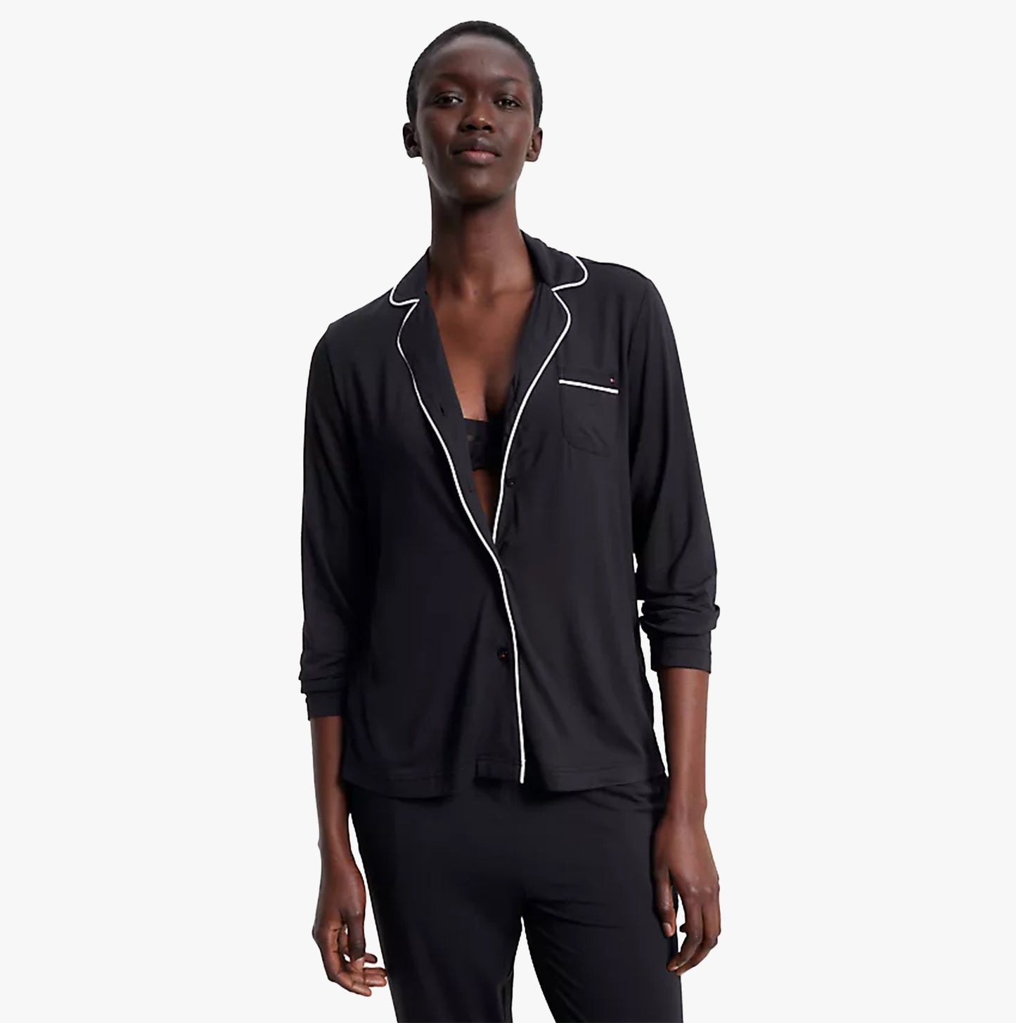 Tommy Hilfiger MODAL SHIRT PIPPING Womens Top Black