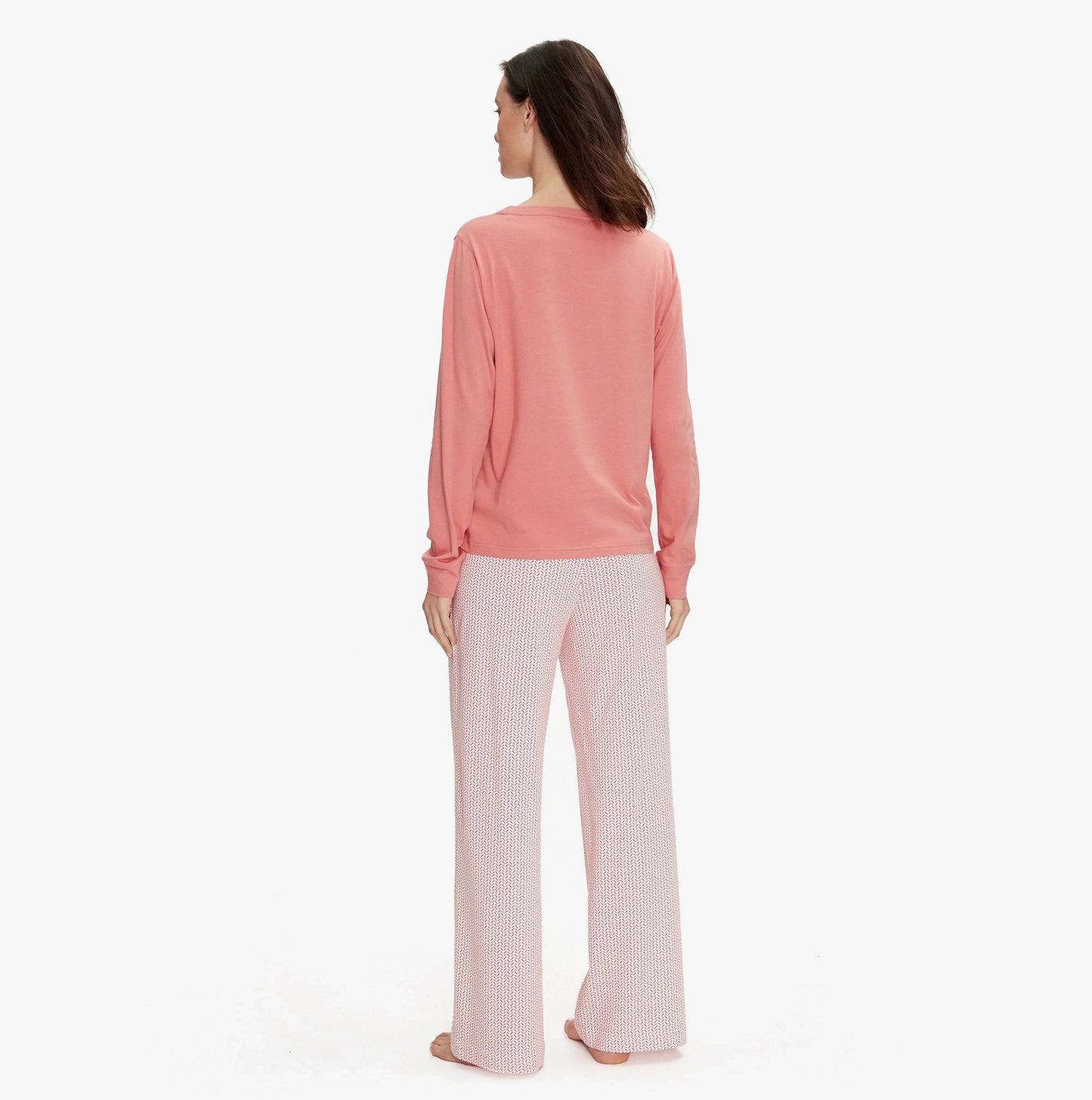 Tommy Hilfiger TH ICON Long Sleeve Jersey Pyjama Set Womens Coral Clay / Mini Geo Pink