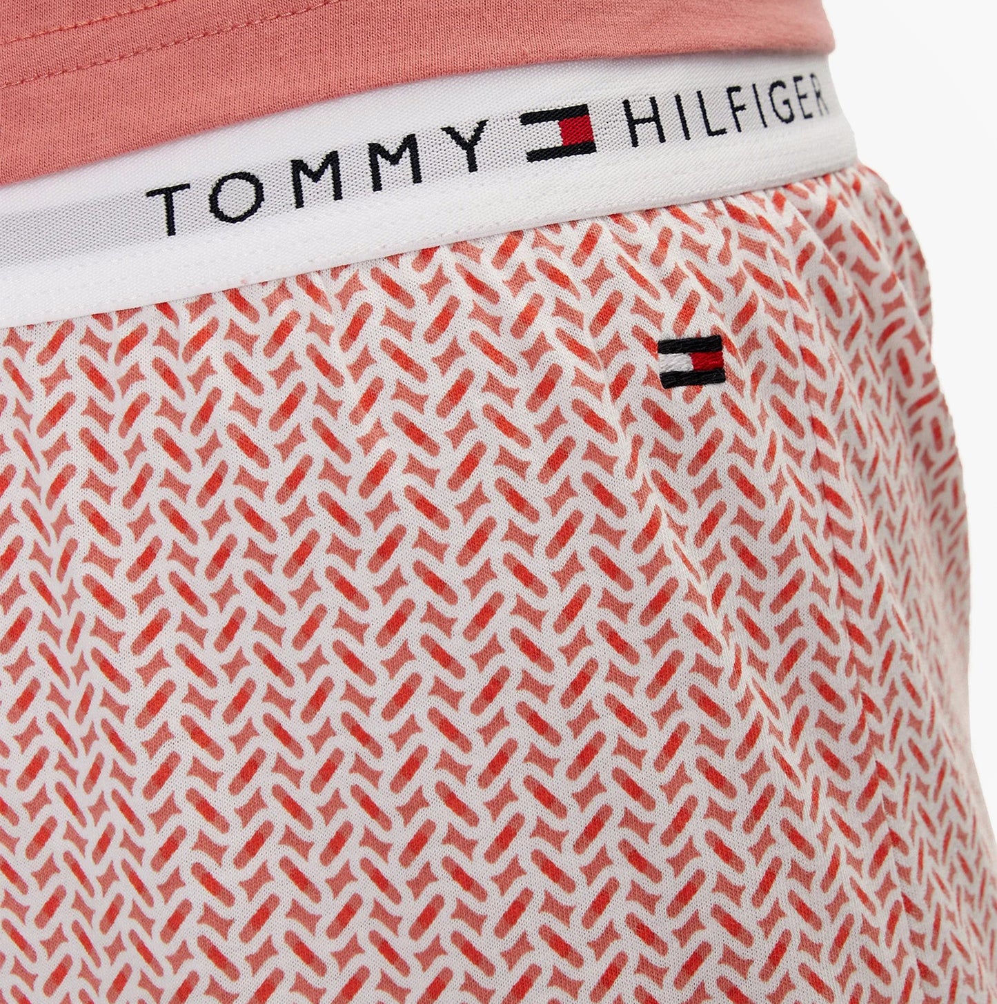 Tommy Hilfiger TH ICON Long Sleeve Jersey Pyjama Set Womens Coral Clay / Mini Geo Pink
