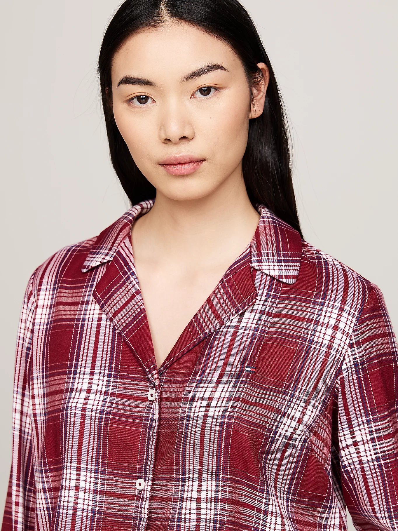 Tommy Hilfiger ORIGINAL Womens Pyjama Set Plaid Check Deep Rouge