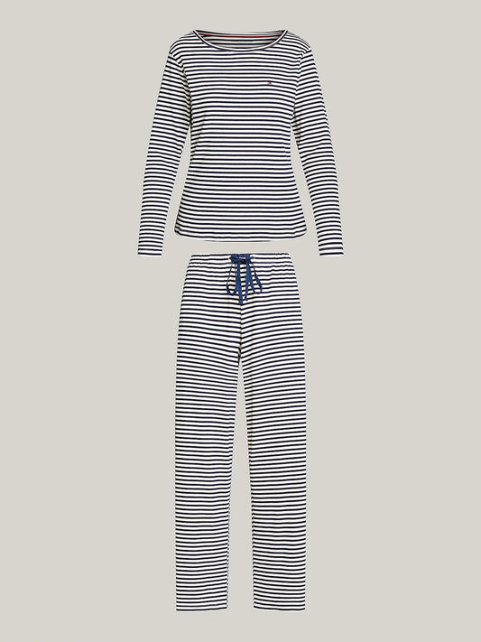 Tommy Hilfiger MONOTYPE Womens Pyjama Set Mini Bretton Stripe Desert Sky