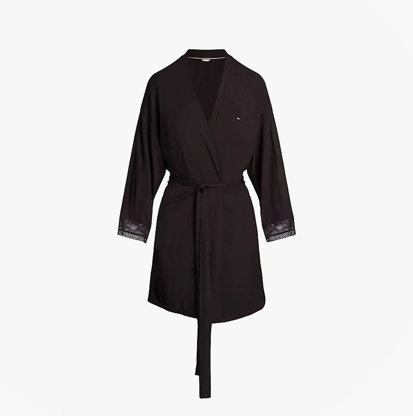 Tommy Hilfiger COMFORT Womens Modal Lace-Trim Kimono Robe Black