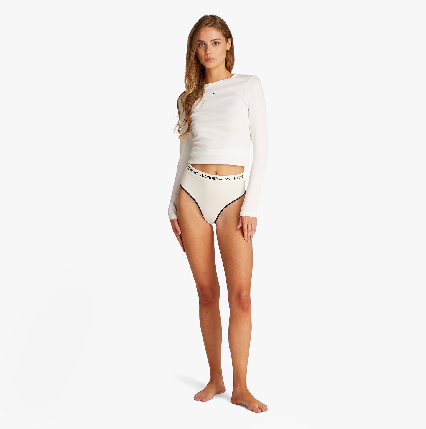 Tommy Hilfiger RIBBED Womens High Rise Briefs Ivory