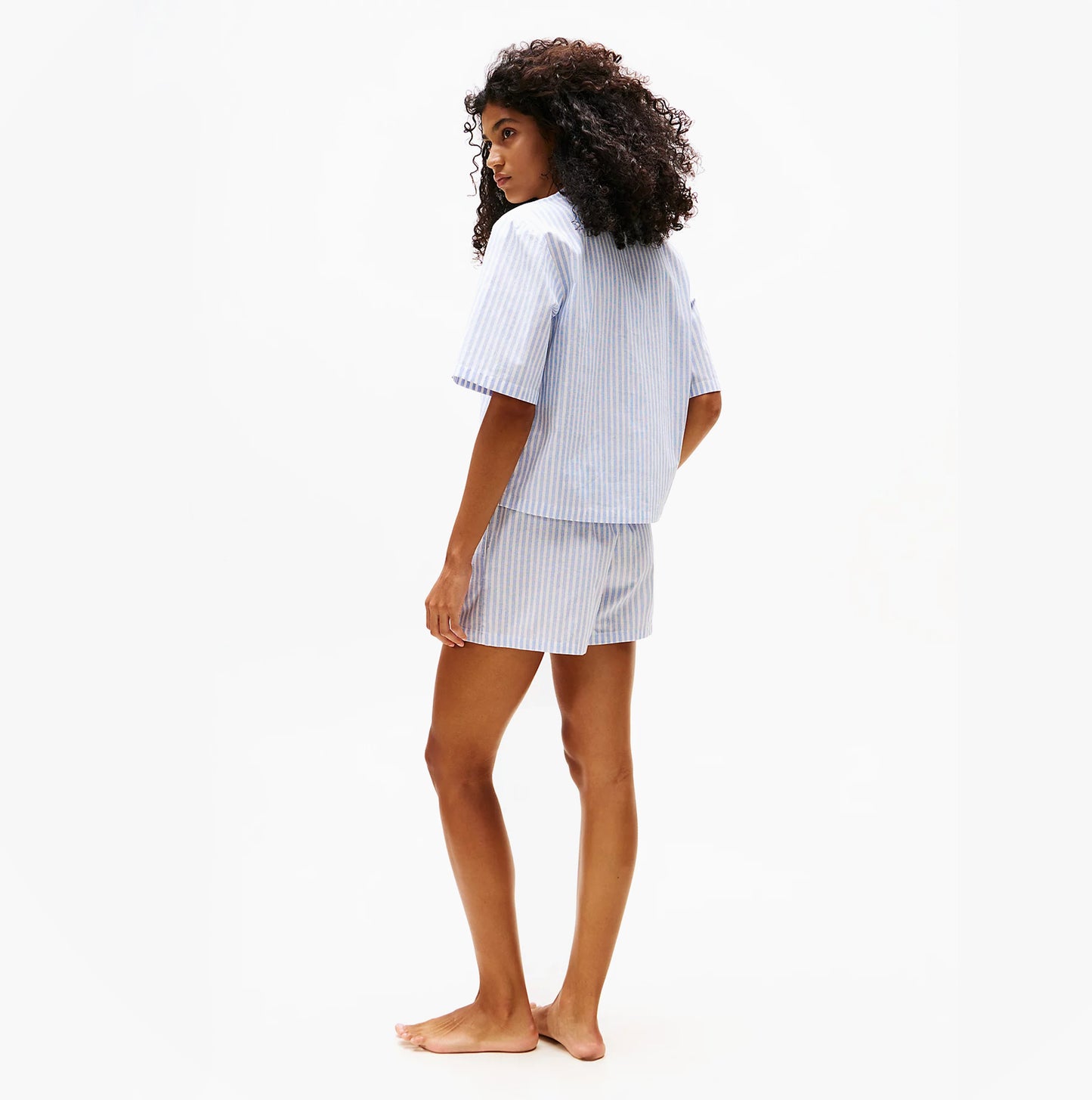 Tommy Hilfiger LINEN Relaxed Pyjama Set Womens Multi Stripes Blue Spell