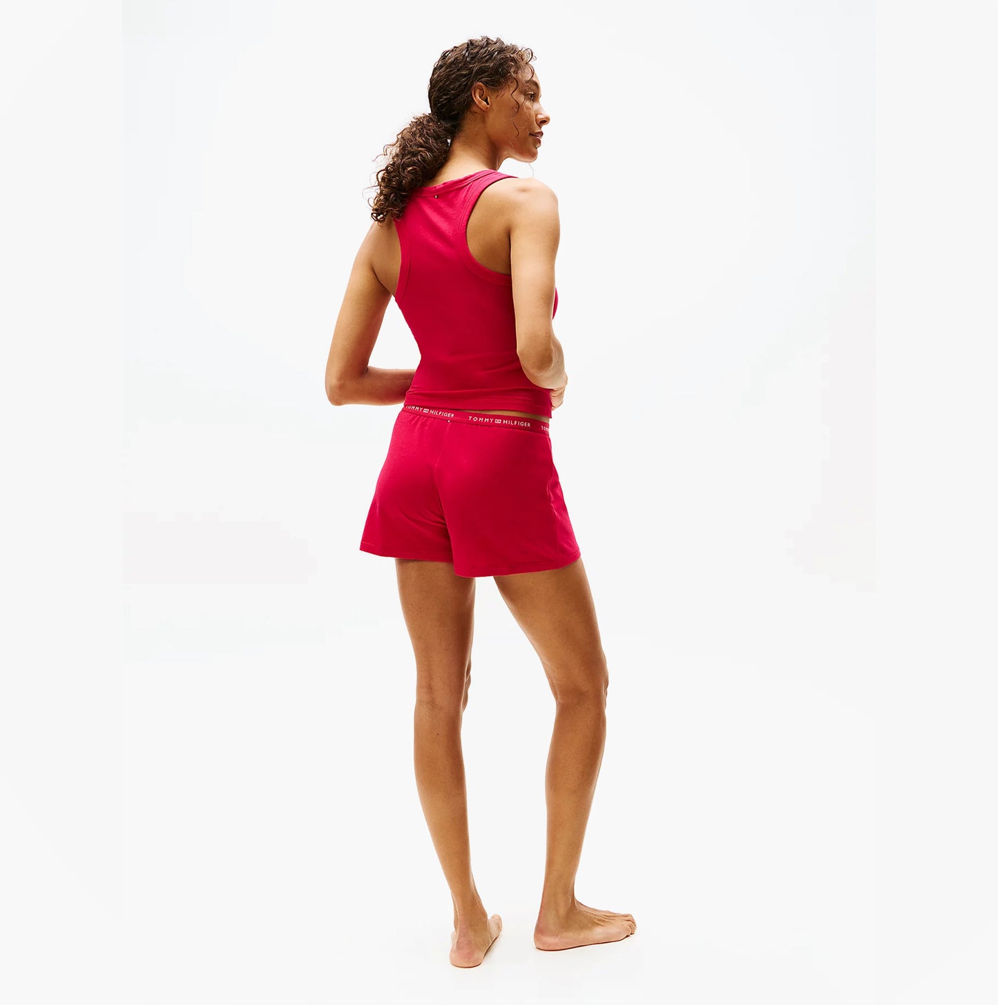 Tommy Hilfiger LOGO Womens Racerback Pyjama Set Vivacious Pink