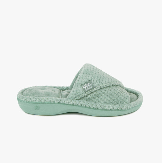 Totes Isotoner POPCORN TURNOVER OPEN TOE Womens Mule Slippers Mint